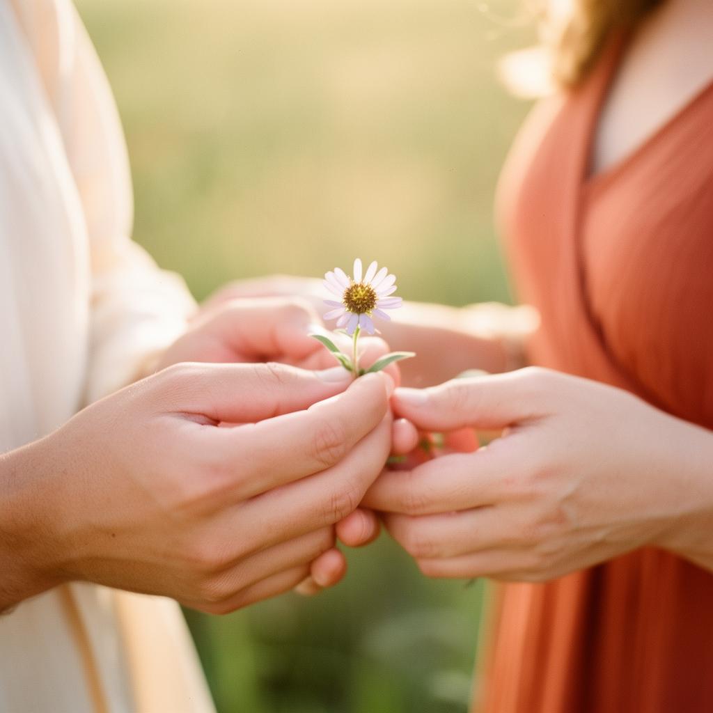 Deux mains tenant une fleur sauvage